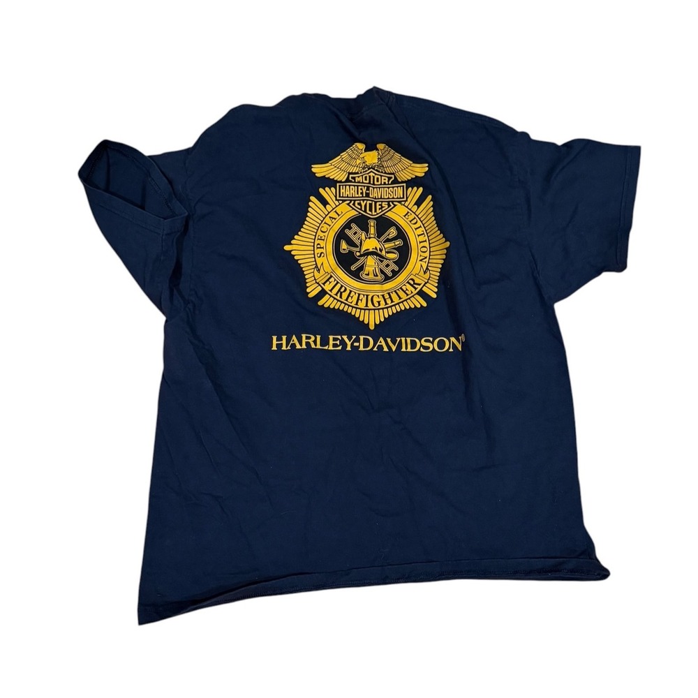 Vtg Harley-Davidson Firefighter Special Edition Navy Blue Graphic T-Shirt XL